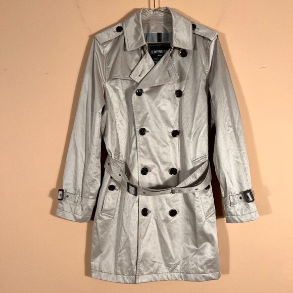 Express Khaki Belted Trench Coat Double Breasted Long Sleeve M - Picture 1 of 9